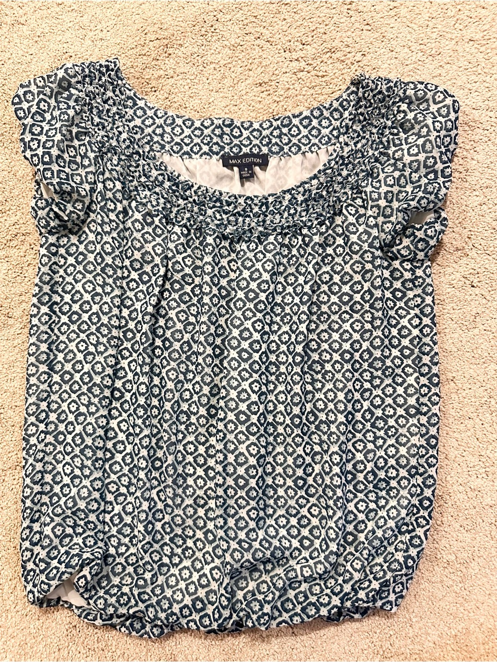 S Max Edition Blue Patterned Short-Sleeve Blouse